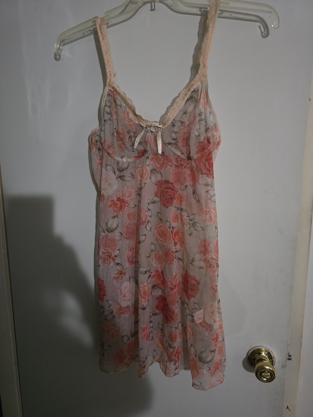 Source Unknown Peach and Coral Floral Lace-Trim Chemise Nightie